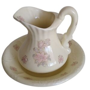 Vintage ATHENA California Small Floral Pitcher and Basin Set, Cream